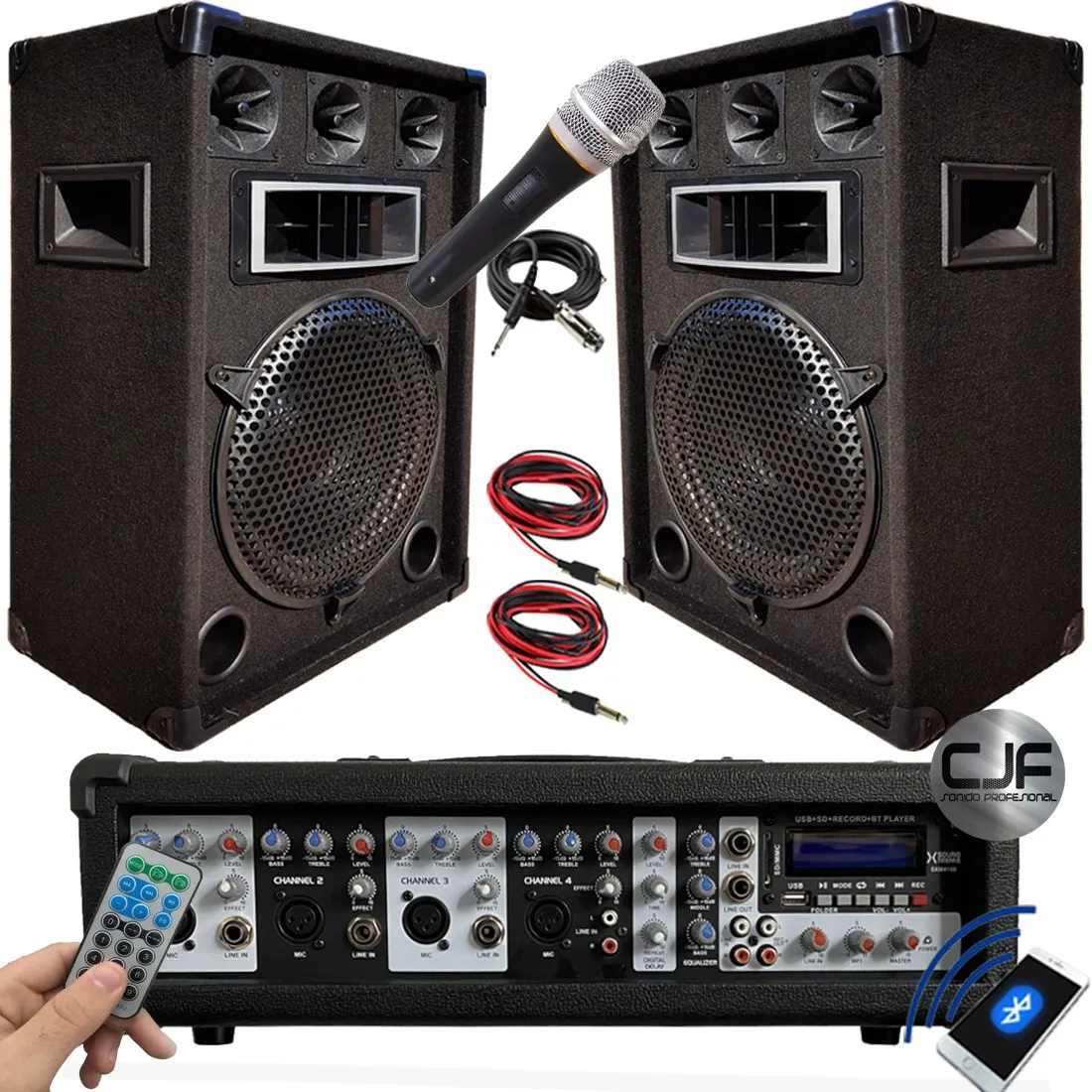 COMBO SONIDO 2 BAFLES DE 12 PRO + CONSOLA SOUND XTREME 4100 BLUETOOTH FM